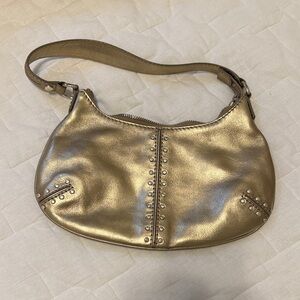 Michael Kors Gold Studded Leather Shoulder Bag